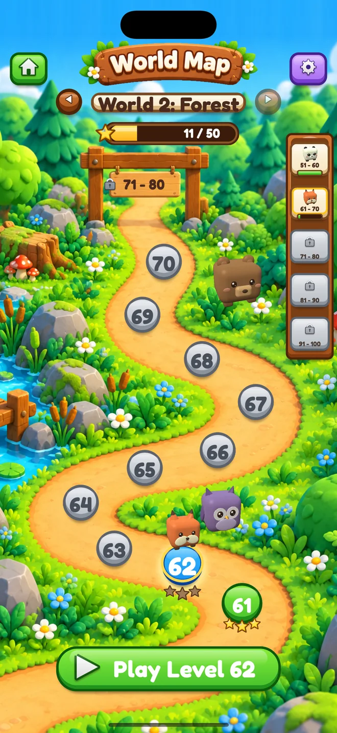World map of the Forest world with level path