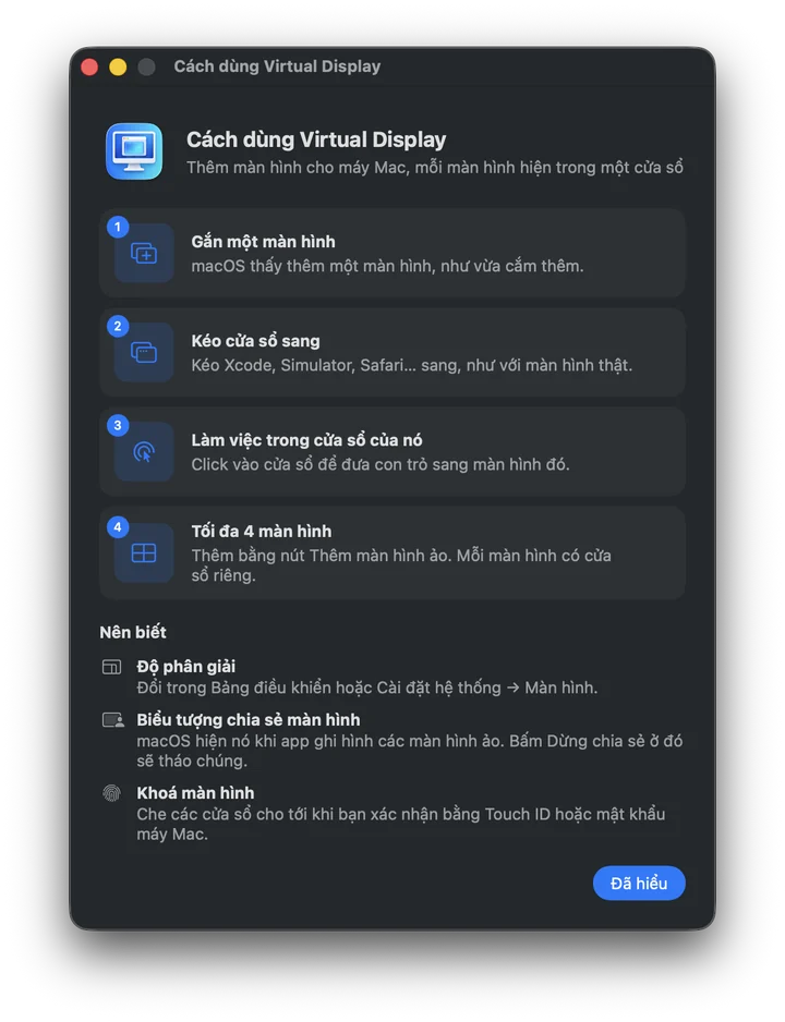 The in-app How to Use Virtual Display guide